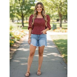 Universal Thread Boho Dark Red Floral Smocked Top - Size XL